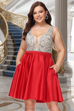 India A-line V-Neck Short/Mini Satin Homecoming Dress With Beading Sequins STIP0020569