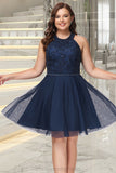 Itzel A-line Scoop Short/Mini Lace Tulle Homecoming Dress With Beading STIP0020560