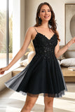 Nova A-line V-Neck Short/Mini Tulle Homecoming Dress With Sequins STIP0020462