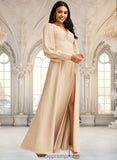 Desirae A-line V-Neck Floor-Length Chiffon Bridesmaid Dress STIP0025763