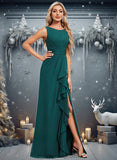 Jessica A-line Scoop Floor-Length Chiffon Bridesmaid Dress With Ruffle STIP0025814