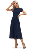 Bridget A-line Scoop Tea-Length Chiffon Cocktail Dress With Pleated STIP0020800