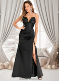 Tabitha Trumpet/Mermaid V-Neck Floor-Length Satin Prom Dresses STIP0025862