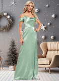 Adrienne A-line Cowl Cold Shoulder Floor-Length Stretch Satin Bridesmaid Dress With Bow Ruffle STIP0025807