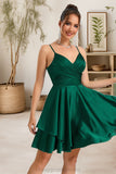 Isabel A-line V-Neck Short/Mini Silky Satin Homecoming Dress STIP0020463