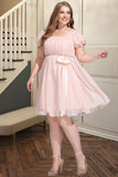 Charlize A-line Square Short/Mini Chiffon Satin Homecoming Dress With Beading Bow Ruffle STIP0020597