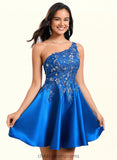 Aliana A-line One Shoulder Short Satin Homecoming Dress With Appliques Lace Sequins STIP0025657