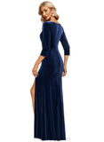 Sarahi Sheath/Column V-Neck Floor-Length Velvet Evening Dress With Pleated STIP0020911