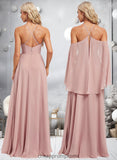 Jazmin A-line Halter Floor-Length Chiffon Bridesmaid Dress STIP0025821