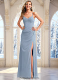 Tiara A-line V-Neck Floor-Length Chiffon Bridesmaid Dress STIP0025726