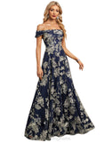 Ana A-line Off the Shoulder Floor-Length Lace Evening Dress With Sequins STIP0020885