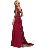 Dayanara Trumpet/Mermaid V-Neck Sweep Train Chiffon Lace Evening Dress With Sequins STIP0020849