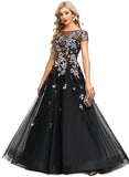 Everleigh A-line Boat Neck Illusion Floor-Length Lace Tulle Evening Dress STIP0020989