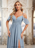 Sanaa A-line Cold Shoulder Floor-Length Chiffon Bridesmaid Dress With Ruffle STIP0025797