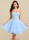 Alisson A-line V-Neck Short Lace Tulle Homecoming Dress With Rhinestone Sequins STIP0025658