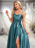 Dalia A-line Cowl Floor-Length Stretch Satin Bridesmaid Dress With Ruffle STIP0025781