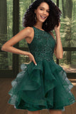 Arabella Ball-Gown/Princess Scoop Short/Mini Lace Tulle Homecoming Dress With Sequins STIP0020537