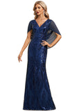 Audrina Trumpet/Mermaid V-Neck Floor-Length Chiffon Lace Sequin Evening Dress STIP0020877