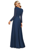 Nell A-line V-Neck Floor-Length Chiffon Evening Dress STIP0020870