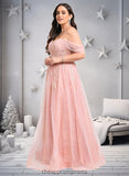 Marlee A-line Sweetheart Off the Shoulder Floor-Length Tulle Floral Lace Prom Dresses With Appliques Lace STIP0025870