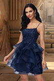 Nancy Ball-Gown/Princess Scoop Short/Mini Lace Tulle Homecoming Dress With Sequins STIP0020510