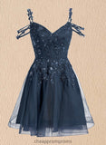 Nora A-line V-Neck Short Tulle Lace Homecoming Dress With Sequins STIP0025642