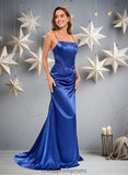 Maeve Trumpet/Mermaid Straight Sweep Train Stretch Satin Prom Dresses With Rhinestone STIP0025861