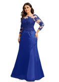 Thirza Trumpet/Mermaid Boat Neck Illusion Floor-Length Lace Satin Evening Dress STIP0020918