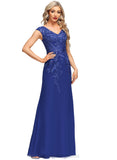 Tiffany Sheath/Column V-Neck Floor-Length Chiffon Lace Evening Dress With Sequins STIP0020840