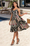 Kim A-line V-Neck Knee-Length Lace Satin Homecoming Dress With Flower STIP0020521