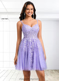 Miah A-line V-Neck Short Tulle Lace Homecoming Dress STIP0025640