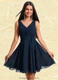 Madeleine A-line V-Neck Short Chiffon Homecoming Dress With Pleated STIP0025644