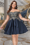 Sadie A-line Off the Shoulder Short/Mini Satin Homecoming Dress STIP0020562