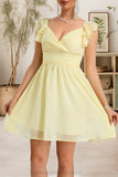 Briana A-line V-Neck Short/Mini Chiffon Homecoming Dress With Ruffle STIP0020474