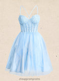 Rosemary Ball-Gown/Princess Sweetheart Short Lace Tulle Homecoming Dress With Ruffle STIP0025707