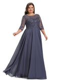 Brooklynn A-line Scoop Illusion Floor-Length Chiffon Lace Evening Dress With Pleated Sequins STIP0020942