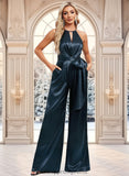 Anne Jumpsuit/Pantsuit Halter Floor-Length Stretch Satin Bridesmaid Dress STIP0025805