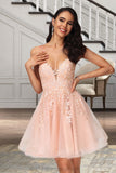 Martha A-line V-Neck Short/Mini Lace Tulle Homecoming Dress With Sequins STIP0020500