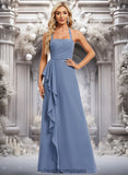 Zaria A-line Halter Floor-Length Chiffon Bridesmaid Dress STIP0025799