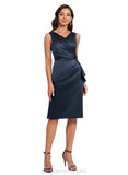 Aracely Sheath/Column V-Neck Knee-Length Satin Cocktail Dress With Beading Ruffle Sequins STIP0020892