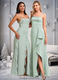 Kylie A-line Square Floor-Length Chiffon Bridesmaid Dress With Ruffle STIP0025735