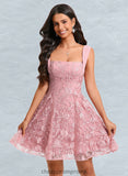 Kiersten A-line Square Mini Lace Homecoming Dress With Bow Sequins STIP0025647