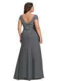 Kennedy Sheath/Column Scoop Illusion Floor-Length Chiffon Lace Evening Dress With Sequins STIP0020964