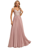 Hazel A-line V-Neck Floor-Length Chiffon Lace Evening Dress STIP0020976