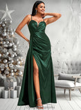 Hayden A-line V-Neck Floor-Length Stretch Satin Bridesmaid Dress STIP0025745