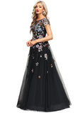 Everleigh A-line Boat Neck Illusion Floor-Length Lace Tulle Evening Dress STIP0020989