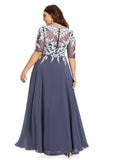 Aria A-line V-Neck Floor-Length Chiffon Lace Evening Dress STIP0020852