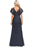 Millicent A-line Scoop Floor-Length Lace Tulle Evening Dress With Sequins STIP0020845