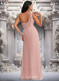 Scarlett A-line One Shoulder Floor-Length Chiffon Bridesmaid Dress With Bow STIP0025748