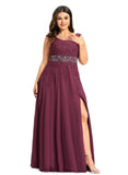 Iris A-line V-Neck Floor-Length Chiffon Lace Evening Dress With Beading Rhinestone Sequins STIP0020816